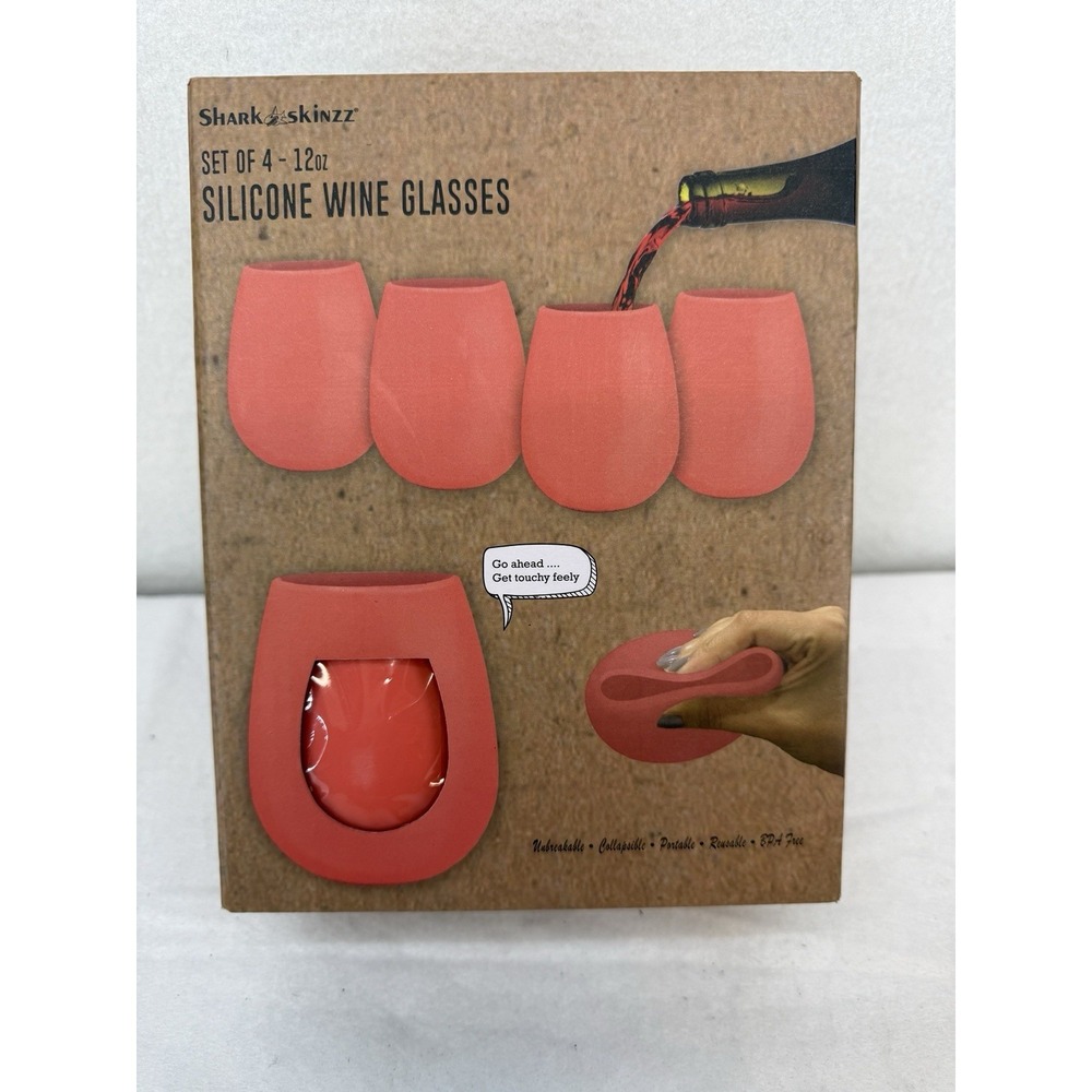 NWB Shark Skinzz Set Of 4 Orange 12oz Silicone Wine‎ Glasses